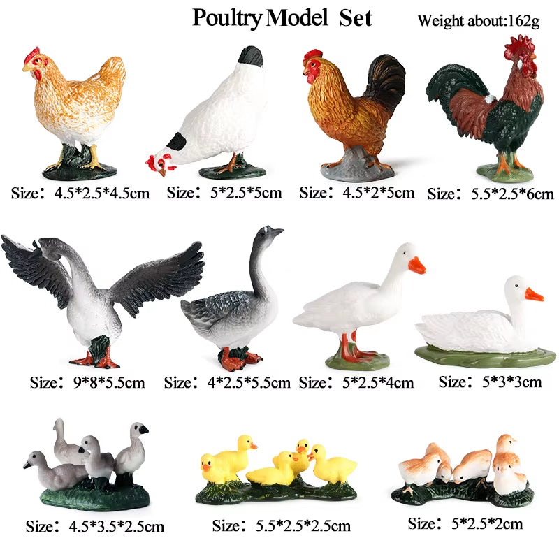 Zoo Farm House Model Action Figures Farmer Cow Hen Duck Poultry Animals Set Figurine Miniature Lovely Educational Kids Toy