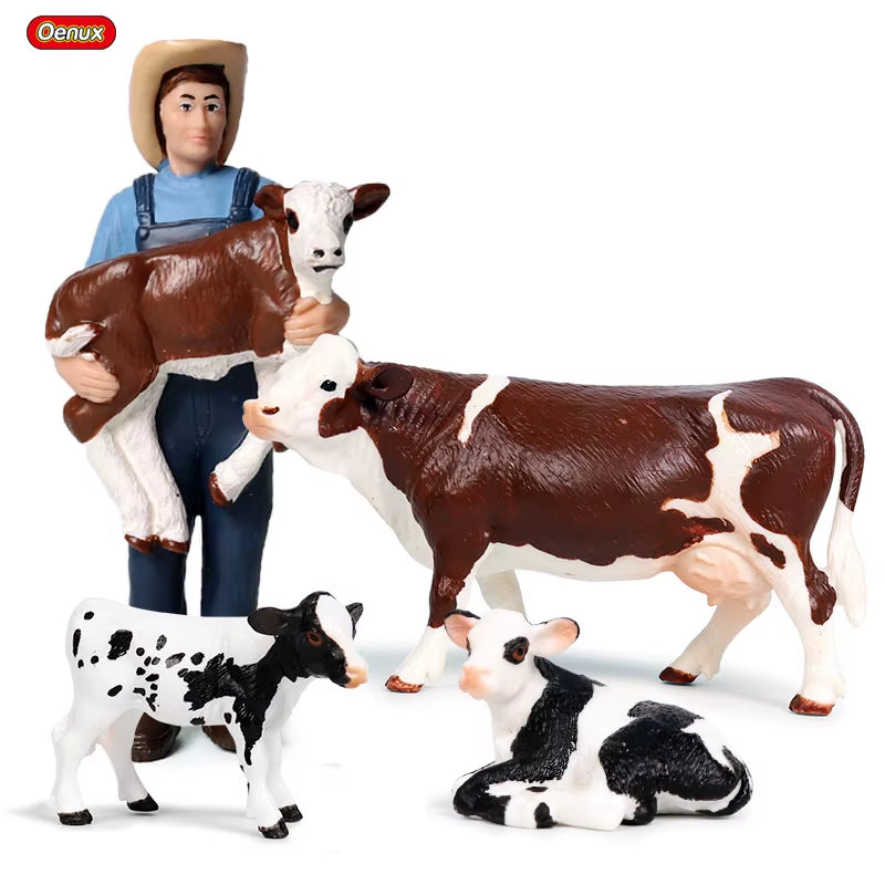 Zoo Farm House Model Action Figures Farmer Cow Hen Duck Poultry Animals Set Figurine Miniature Lovely Educational Kids Toy