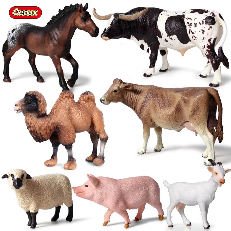 Zoo Farm House Model Action Figures Farmer Cow Hen Duck Poultry Animals Set Figurine Miniature Lovely Educational Kids Toy