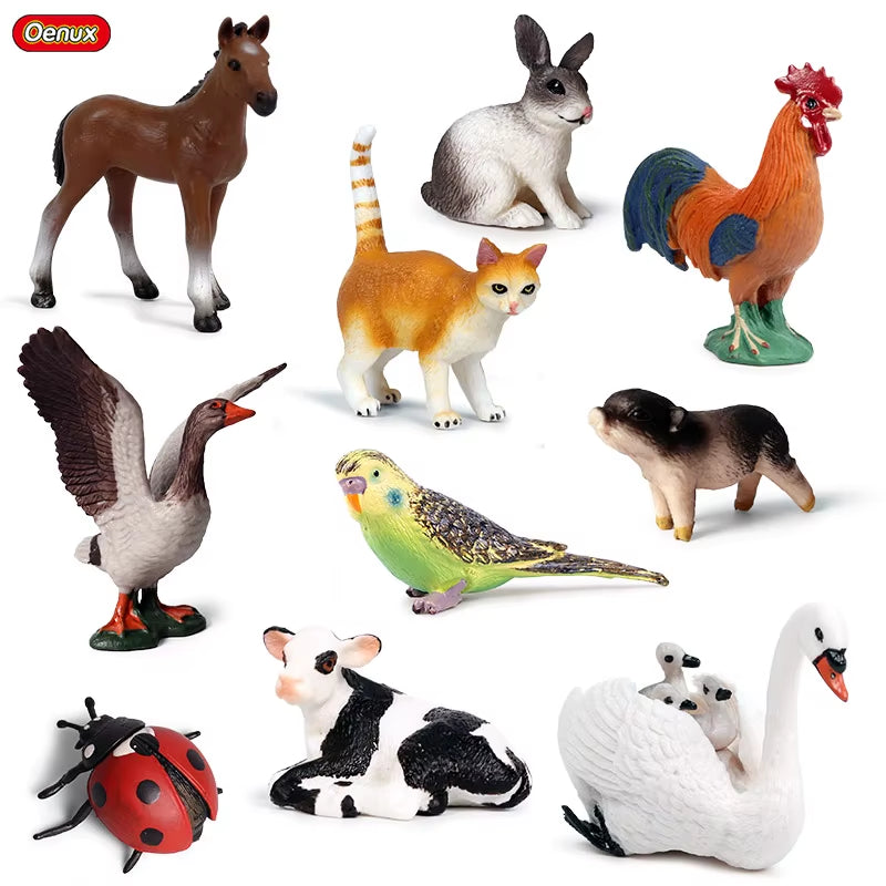 Zoo Farm House Model Action Figures Farmer Cow Hen Duck Poultry Animals Set Figurine Miniature Lovely Educational Kids Toy