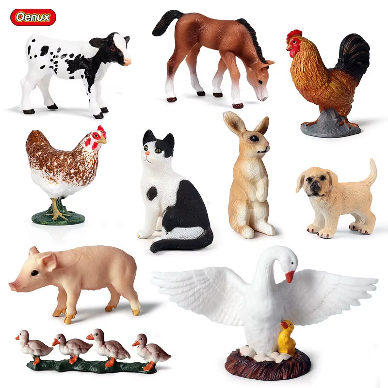 Zoo Farm House Model Action Figures Farmer Cow Hen Duck Poultry Animals Set Figurine Miniature Lovely Educational Kids Toy