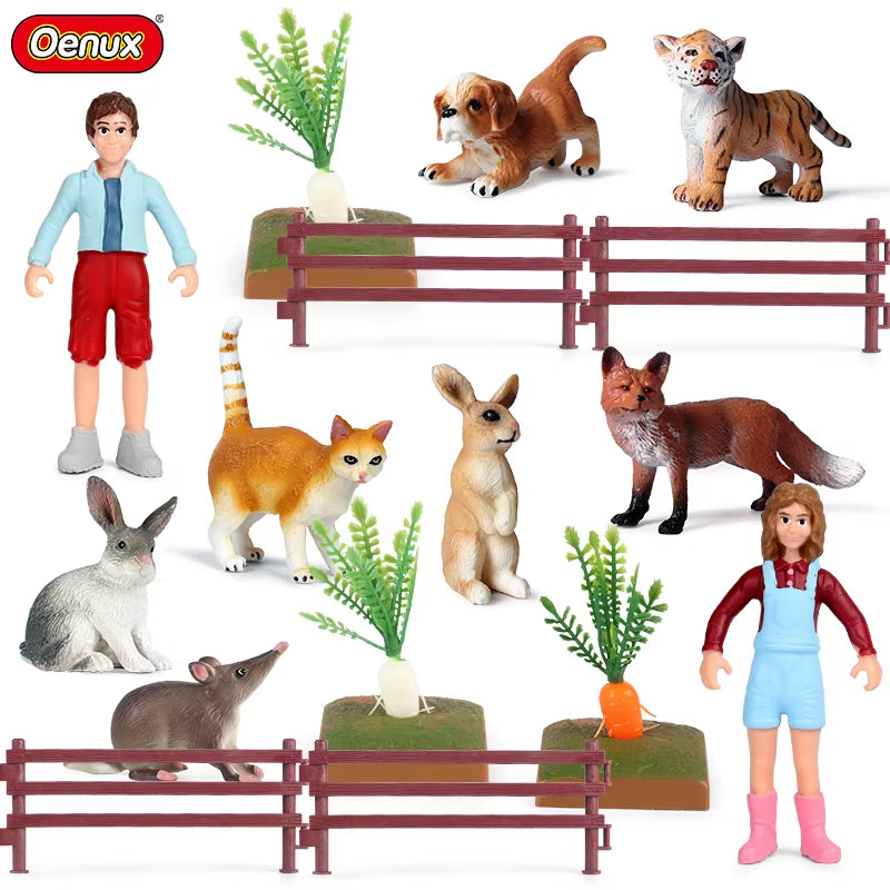 Zoo Farm House Model Action Figures Farmer Cow Hen Duck Poultry Animals Set Figurine Miniature Lovely Educational Kids Toy