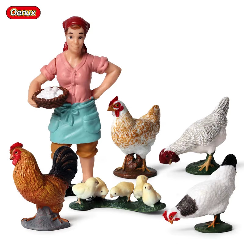 Zoo Farm House Model Action Figures Farmer Cow Hen Duck Poultry Animals Set Figurine Miniature Lovely Educational Kids Toy