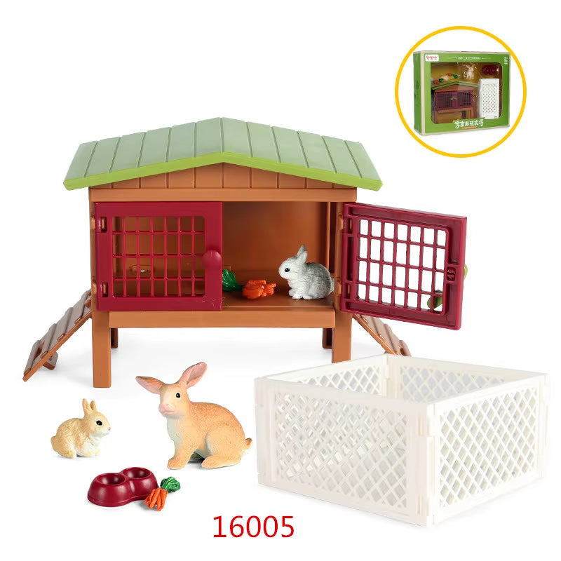 Zoo Farm House Model Action Figures Farmer Cow Hen Duck Poultry Animals Set Figurine Miniature Lovely Educational Kids Toy