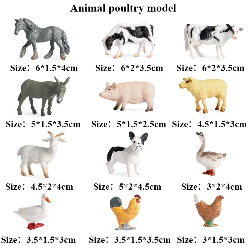 Zoo Farm House Model Action Figures Farmer Cow Hen Duck Poultry Animals Set Figurine Miniature Lovely Educational Kids Toy