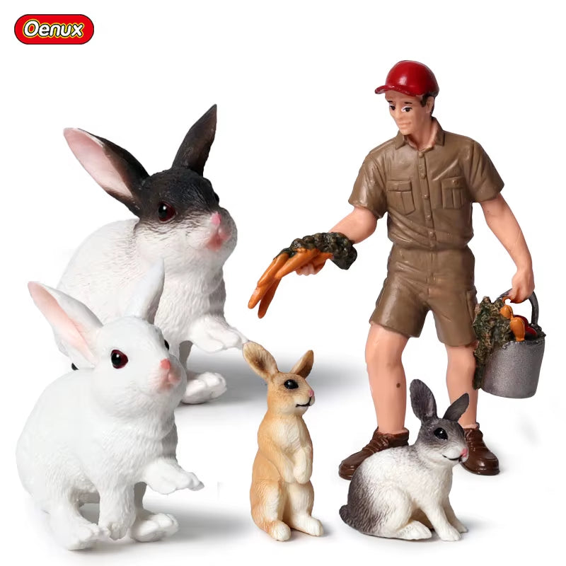 Zoo Farm House Model Action Figures Farmer Cow Hen Duck Poultry Animals Set Figurine Miniature Lovely Educational Kids Toy