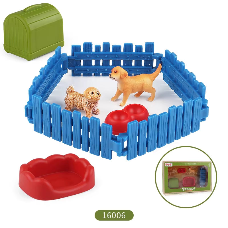 Zoo Farm House Model Action Figures Farmer Cow Hen Duck Poultry Animals Set Figurine Miniature Lovely Educational Kids Toy