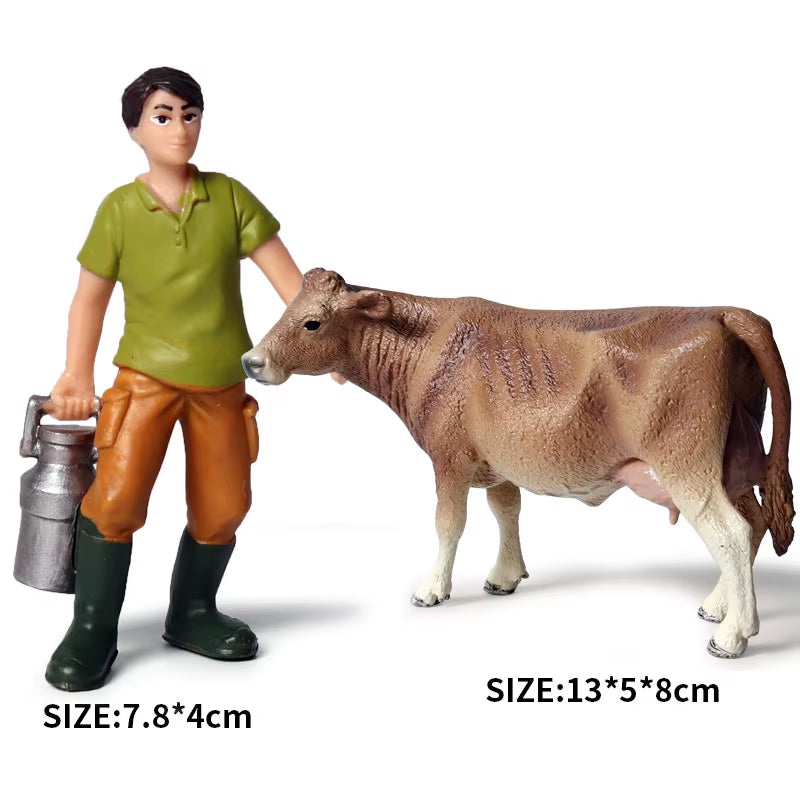 Zoo Farm House Model Action Figures Farmer Cow Hen Duck Poultry Animals Set Figurine Miniature Lovely Educational Kids Toy